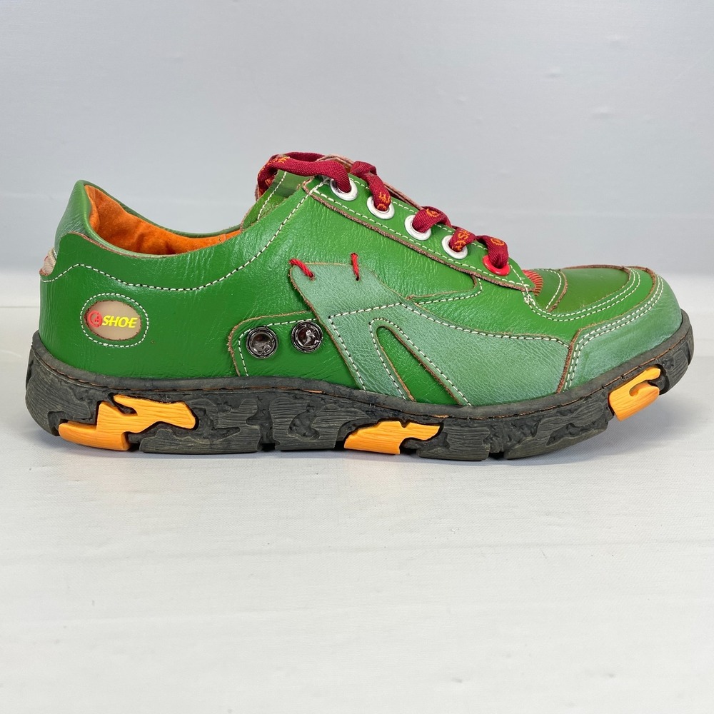TMA Shoes Womens Size 10.5 Green Hand Stitched Leather Lace Up Comfort Sneakers